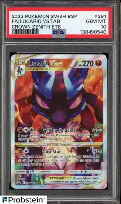 2023 Pokemon SWSH BSP Crown Zenith ETB #291 FA Lucario VStar PSA 10 GEM MINT - Image 1