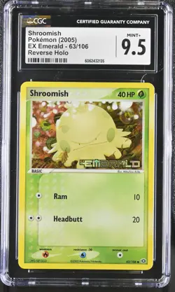 CGC 9.5 MINT+ Shroomish EX Emerald 63/106 Reverse Holo STAMPED Pokemon Card - Image 1