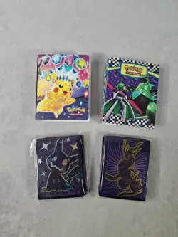 Pokemon Paldean Fates & Scarlett ETB Card Sleeves Lot Of 2 + 2 Mini Binders - Image 1