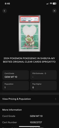 PSA 10 SPRIGATITO Pokegenic In Shibuya My Besties Clear Card POP 1 Pokemon - Image 3