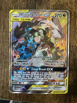 Reshiram & Zekrom GX Full Art Holo Card 222/236 Sm-Cosmic Eclipse Mint Condition - Image 1