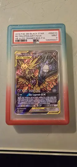 PSA 9 Moltres Zapdos Articuno SM210 Pokemon Hidden Fates Stained Glass Holo - Image 1