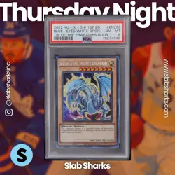 2022 YU-GI-OH TIN OF THE PHARAOHS GOD 1ST ED #EN266 BLUE EYES WHITE DRAGON PSA 8 - Image 1