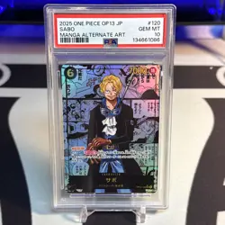 2025 ONE PIECE JPN OP13-CARRYING ON HIS WILL MANGA ALTERNATE ART SABO🔥 PSA 10 - Image 1
