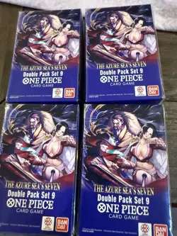 Four (4) ONE PIECE TCG Double Pack Set 9 The Azure Sea's Seven FACTORY SEALED! - Image 1