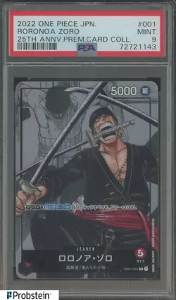 2022 One Piece JPN 25th Anniv Prem Coll #001 Roronoa Zoro PSA 9 MINT - Image 1