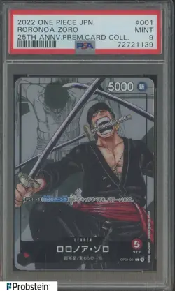 2022 One Piece JPN 25th Anniv Prem Coll #001 Roronoa Zoro PSA 9 MINT - Image 1