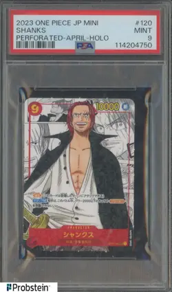 2023 One Piece JPN Mini Perforated April Holo #120 Shanks PSA 9 MINT - Image 1
