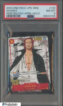 2023 One Piece JPN Mini Perforated April Holo #120 Shanks PSA 8 NM-MT - Image 1