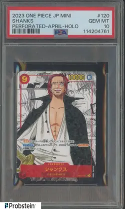 2023 One Piece JPN Mini Perforated April Holo #120 Shanks PSA 10 GEM MINT - Image 1