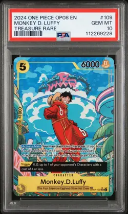 Monkey D. Luffy PSA 10 One Piece English Card OP07-109 2024 Treasure Rare - Image 1