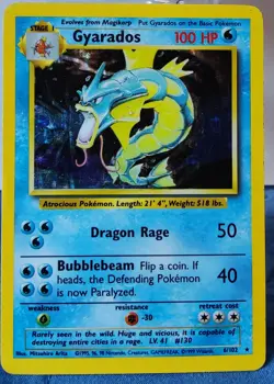 Gyarados 6/102 Base Set Unlimited Holo Rare Pokemon Card WOTC LP/MP. *SEE PICS* - Image 1