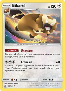 Bibarel Uncommon SM - Unified Minds 172/236 NM English Pokemon Card - Image 1