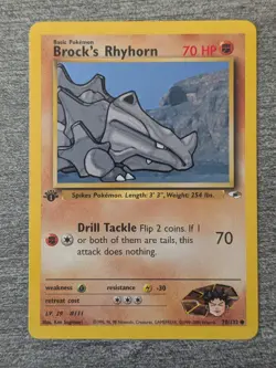 Brock's Rhyhorn 70/132 1st Edition Gym Heroes Pokemon Card - 91 - Image 1