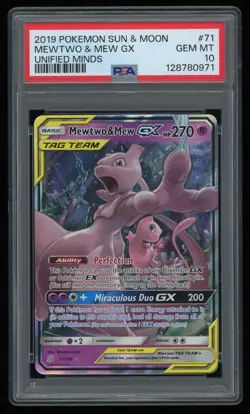 2019 POKEMON SUN & MOON UNIFIED MINDS 71/236 MEWTWO & MEW GX TAG TEAM FA PSA 10 - Image 1