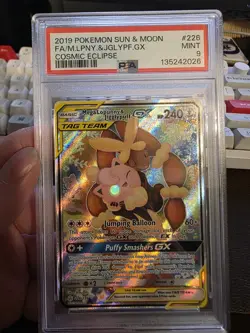 Pokemon Mega Lopunny & Jigglypuff GX Cosmic Eclipse #226 PSA 9 - Image 1