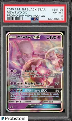 2019 Pokemon SM Black Star Promo Mewtwo Gx SM196 PSA 8 NM-MT - Image 1