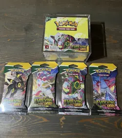 Pokemon Evolving Skies Booster Box Sealed w/Sleeved Booster Pack Art Set - Image 1