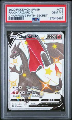 2020 POKEMON SWORD & SHIELD CHAMP'S PATH SECRET #079 FULL ART/CHARIZARD V PSA 10 - Image 1