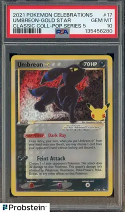 2021 Pokemon Celebrations Classic Coll Pop Series 5 #17 Umbreon Gold Star PSA 10 - Image 1