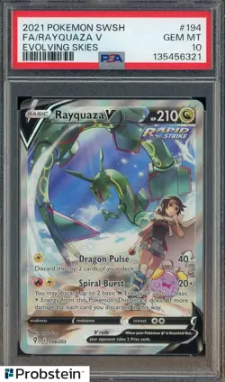 2021 Pokemon SWSH Evolving Skies #194 FA Rayquaza V PSA 10 GEM MINT - Image 1