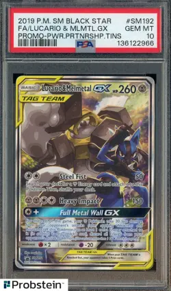 2019 Pokemon SM Black Star Promo SM192 Lucario & Melmetal Gx FA PSA 10 - Image 1