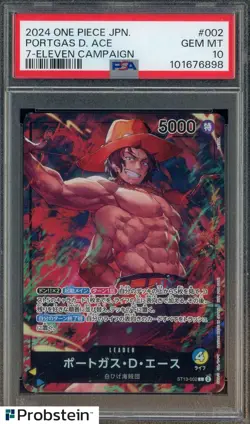 2024 One Piece JPN 7-Eleven Campaign #002 Portgas D. Ace PSA 10 GEM MINT - Image 1
