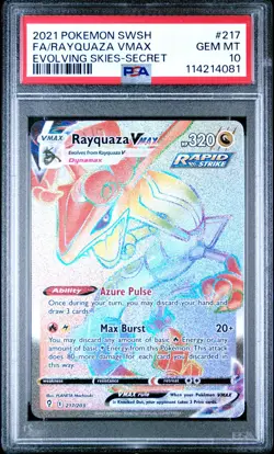 Rayquaza VMAX PSA 10 English Pokemon Card 217/203 Evolving Skies 2021 Rainbow - Image 1