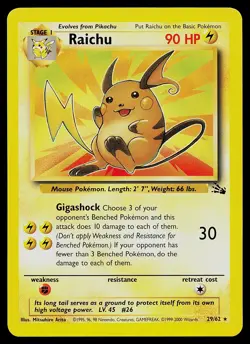 Pokemon Card - Raichu Fossil 1999-2000 29/62 Rare - Image 1
