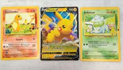 Lot of 3 JUMBO Pokemon TCG Game Trading Cards Pikachu Charmander Bulbasaur - Image 1