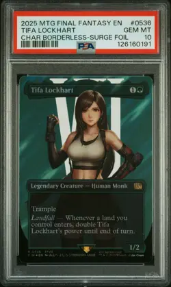 2025 MTG FINAL FANTASY CHARACTER BORDERLESS-SURGE FOIL TIFA LOCKHART PSA 10 - Image 1