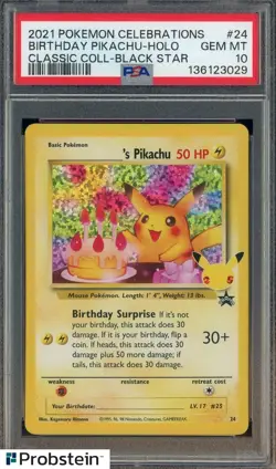 2021 Pokemon Celebrations Classic Black Star #24 Birthday Pikachu Holo PSA 10 - Image 1