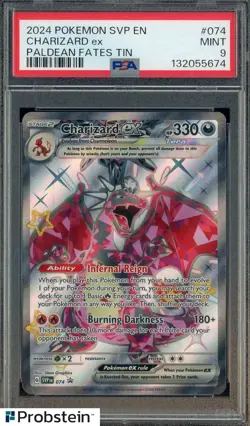 2024 Pokemon SV Paldean Fates Tins BSP Ultra Rare #074 Charizard ex PSA 9 - Image 1
