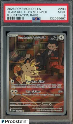 2025 Pokemon SV Destined Rivals DRI EN Team Rocket's Meowth #203/182 PSA 9 - Image 1