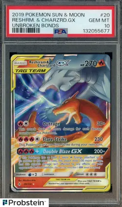 2019 Pokemon Sun & Moon Unbroken Bonds #20 Reshiram & Charizard Gx PSA 10 - Image 1
