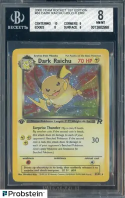 2000 Pokemon Team Rocket 1st Edition #83 Dark Raichu Holo Error BGS 8 NM-MT - Image 1