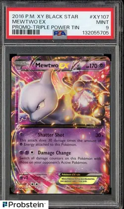 2016 Pokemon XY Black Star Prmo Triple Power Tin XY107 Mewtwo Ex PSA 9 MINT - Image 1