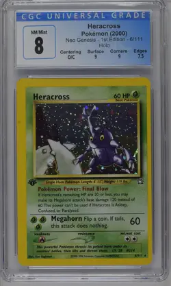 Heracross Pokemon 2000 Neo Genesis 1st Edition 6/111 Holo CGC 8.5 NM/Mint+ - Image 1