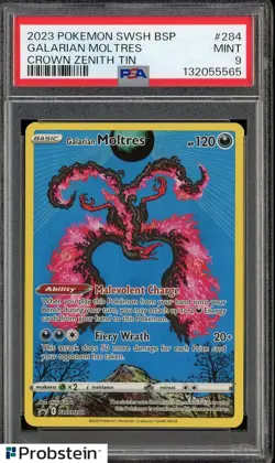 2023 Pokemon SWSH BSP Crown Zenith Tin #284 Galarian Moltres PSA 9 MINT - Image 1