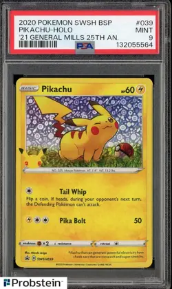 2020 Pokemon SWSH BSP '21 General Mills 25th Ann. #039 Pikachu Holo PSA 9 - Image 1