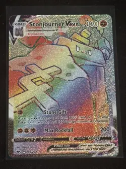Pokemon TCG Stonjourner VMAX Rainbow Secret Rare Card 205/202 Sword & Shield - Image 1
