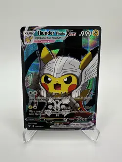 Thunder Pikachu Cosplay Thor Hero Pokemon Marvel Card Holo Foil Anime FS - Image 1