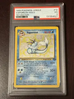 1999 POKEMON JUNGLE 1ST ED #12 VAPOREON-HOLO PSA 3 - Image 1