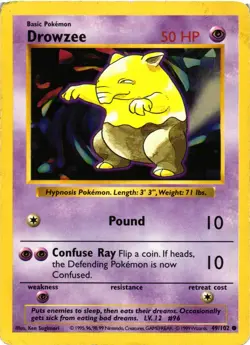 Pokemon TCG Shadowless Drowzee 49/102 Base Set Unlimited DMG - Image 1