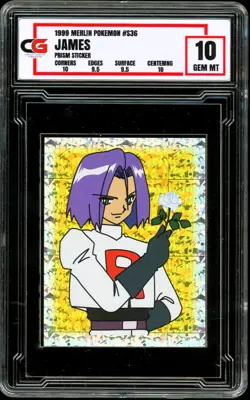 1999 Pokemon Topps Merlin S36 SPECIAL GLITTER HOLO PRISM Sticker James ~ CG 10 - Image 1
