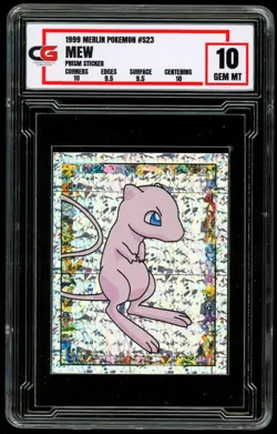 1999 Pokemon Topps Merlin #S23 SPECIAL GLITTER HOLO PRISM Sticker Mew ~ CG 10 - Image 1