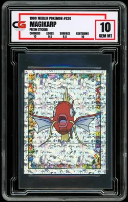 1999 Pokemon Topps Merlin S20 SPECIAL GLITTER HOLO PRISM Sticker Magikarp CG 10 - Image 1