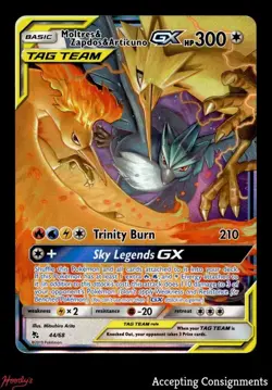 2019 Pokemon Sun and Moon Hidden Fates #44 Moltres Zapdos Articuno GX URR - Image 1