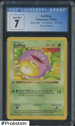 1999 Pokemon Base Set 1st Edition #51 Koffing Gray Stamp CGC 7 NM - Image 1
