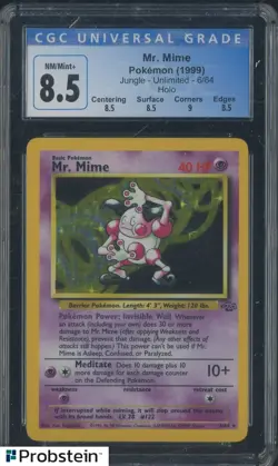 1999 Pokemon Jungle Unlimited #6 Mr. Mime Holo CGC 8.5 NM-MT+ - Image 1